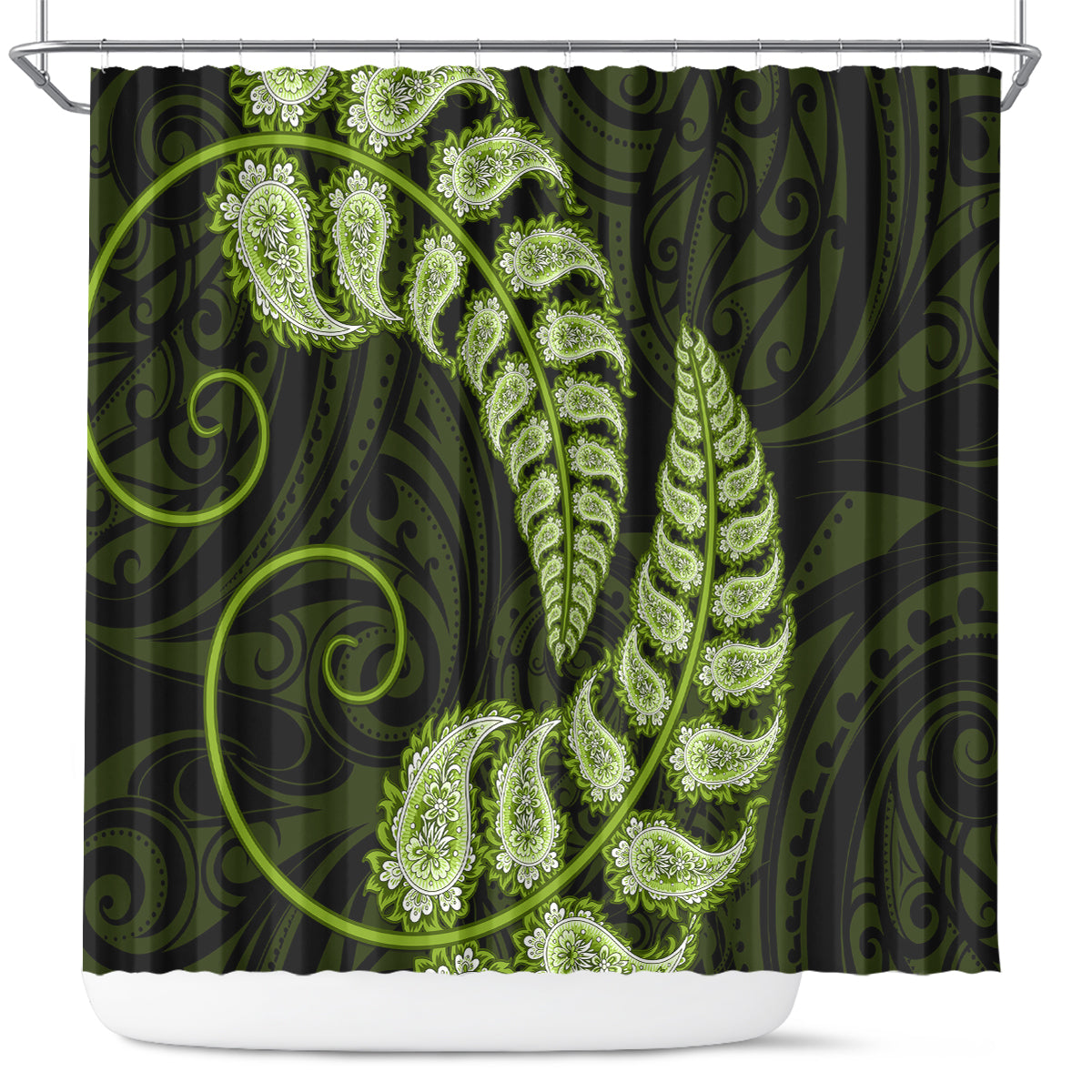 Green New Zealand Paisley Silver Fern Shower Curtain Aotearoa Maori LT14 Green - Polynesian Pride