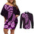 Purple New Zealand Paisley Silver Fern Couples Matching Off Shoulder Short Dress and Long Sleeve Button Shirt Aotearoa Maori LT14 Purple - Polynesian Pride