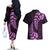 Purple New Zealand Paisley Silver Fern Couples Matching Off The Shoulder Long Sleeve Dress and Hawaiian Shirt Aotearoa Maori LT14 - Polynesian Pride