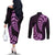 Purple New Zealand Paisley Silver Fern Couples Matching Off The Shoulder Long Sleeve Dress and Long Sleeve Button Shirt Aotearoa Maori LT14 - Polynesian Pride