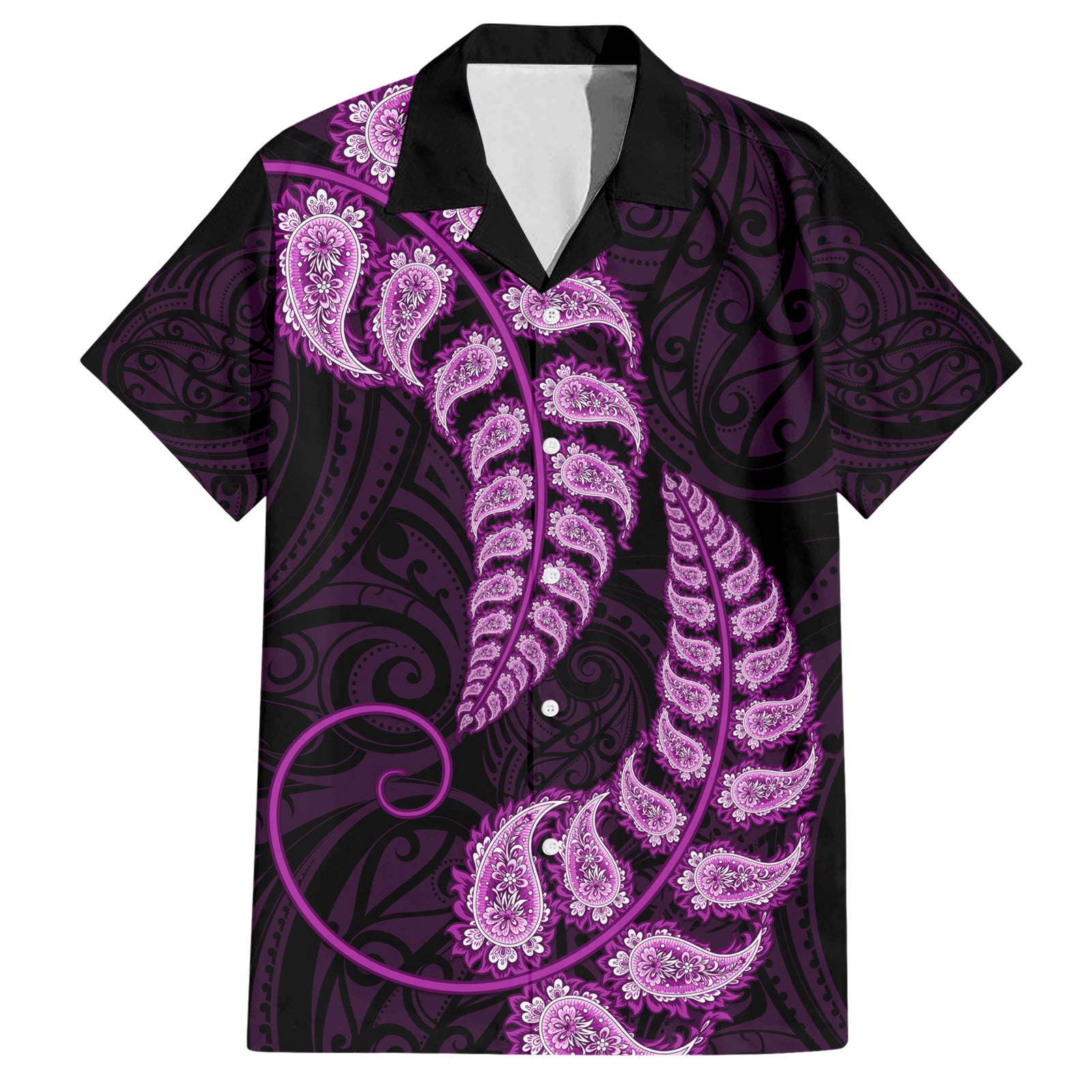 Purple New Zealand Paisley Silver Fern Hawaiian Shirt Aotearoa Maori LT14 Purple - Polynesian Pride