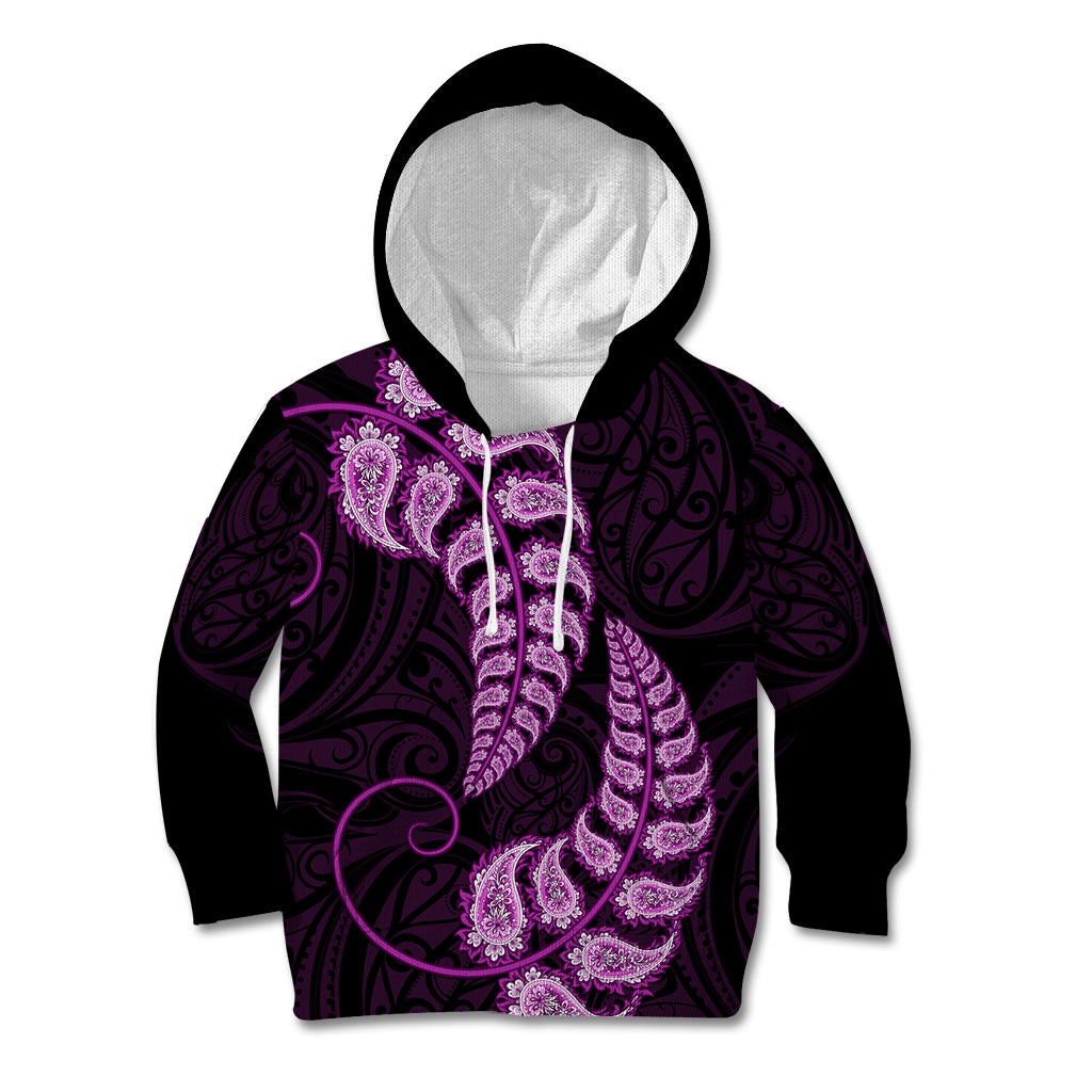 Purple New Zealand Paisley Silver Fern Kid Hoodie Aotearoa Maori LT14 Hoodie Purple - Polynesian Pride