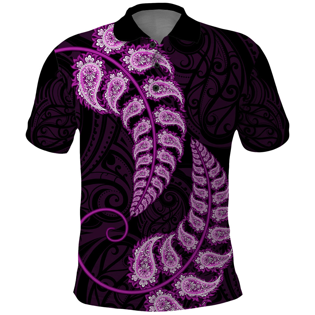 Purple New Zealand Paisley Silver Fern Polo Shirt Aotearoa Maori LT14 Purple - Polynesian Pride