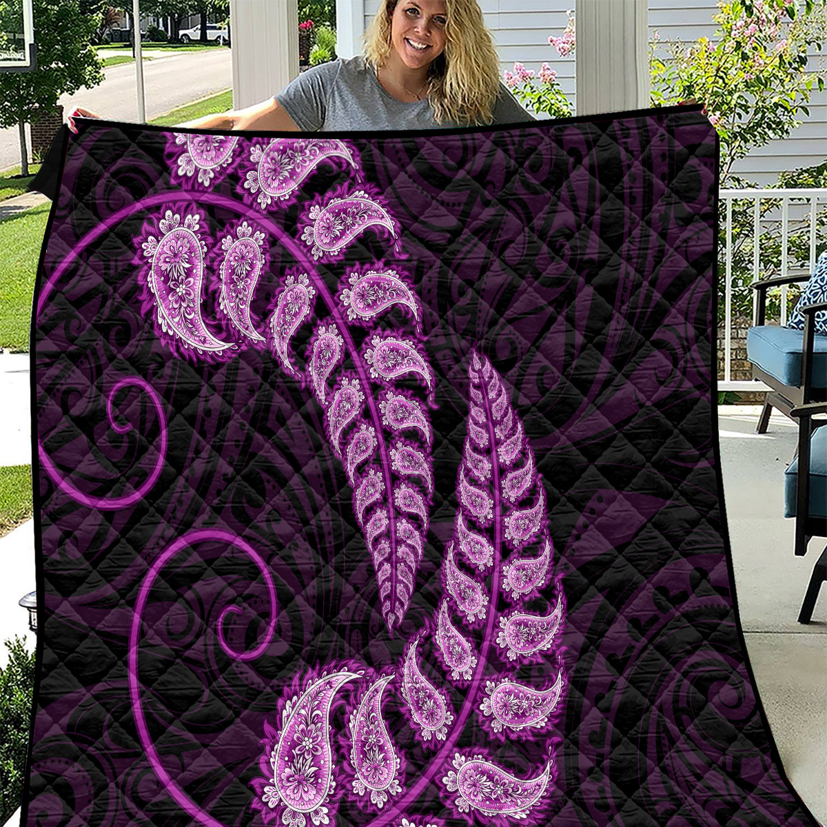 Purple New Zealand Paisley Silver Fern Quilt Aotearoa Maori LT14 Purple - Polynesian Pride