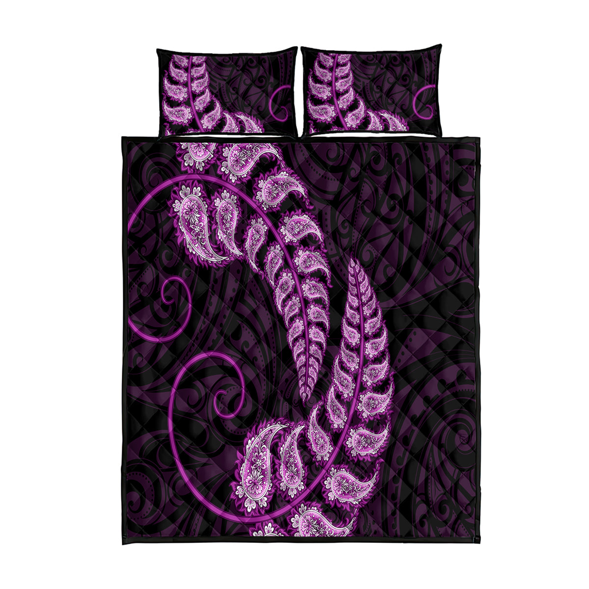 Purple New Zealand Paisley Silver Fern Quilt Bed Set Aotearoa Maori LT14 Purple - Polynesian Pride