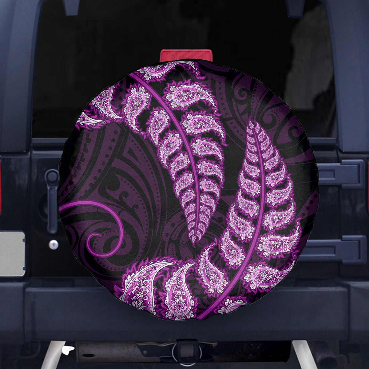 Purple New Zealand Paisley Silver Fern Spare Tire Cover Aotearoa Maori LT14 Purple - Polynesian Pride