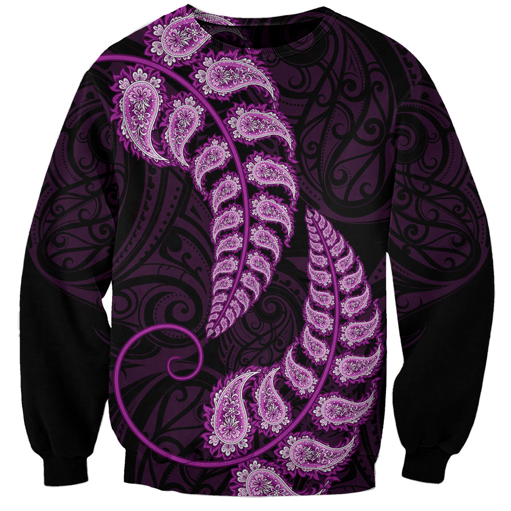 Purple New Zealand Paisley Silver Fern Sweatshirt Aotearoa Maori LT14 Unisex Purple - Polynesian Pride