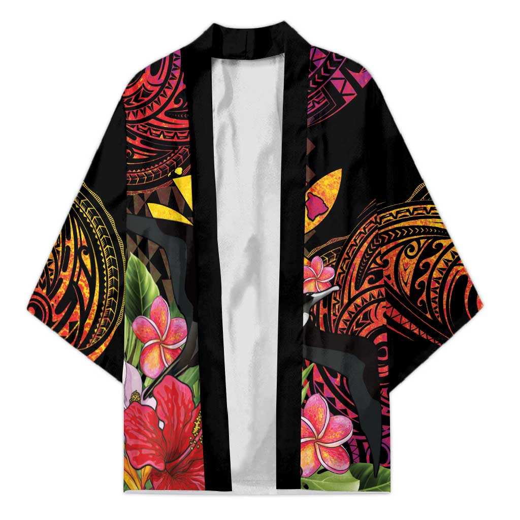 Hawaii Iwa Bird Kimono Great Frigatebird Kanaka Tropical Hippie Style LT14 Unisex Black - Polynesian Pride