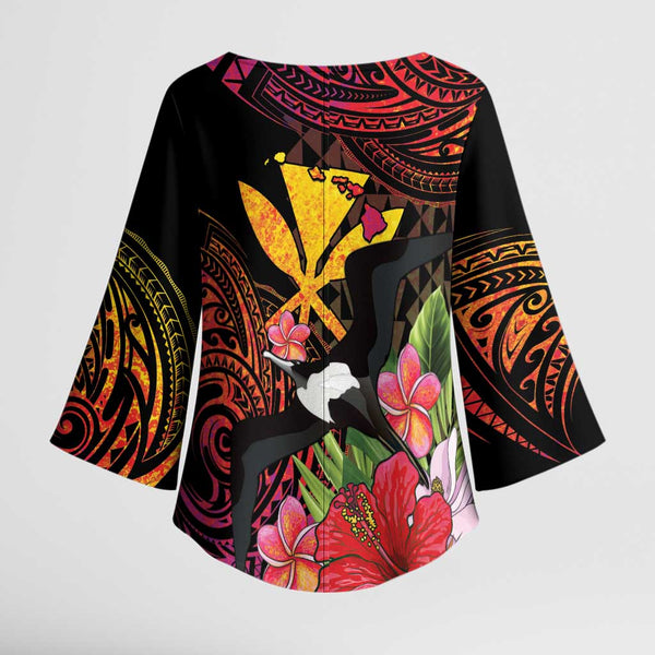Hawaii Iwa Bird Kimono Sleeve Blouse Great Frigatebird Kanaka