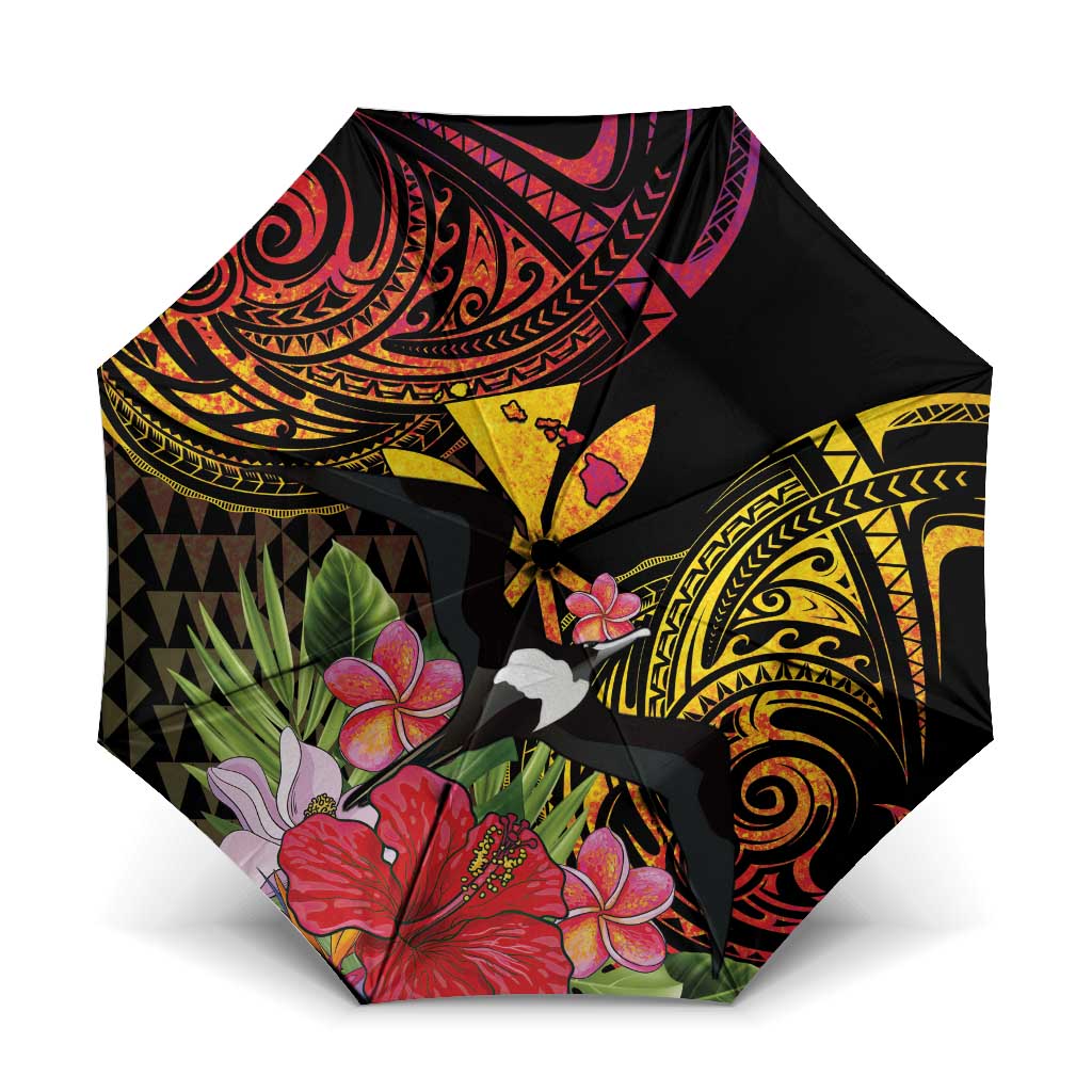 Hawaii Iwa Bird Umbrella Great Frigatebird Kanaka Tropical Hippie Style LT14 One Size Folded 11.42 inch Opened Diameter 37.4 inch Black - Polynesian Pride
