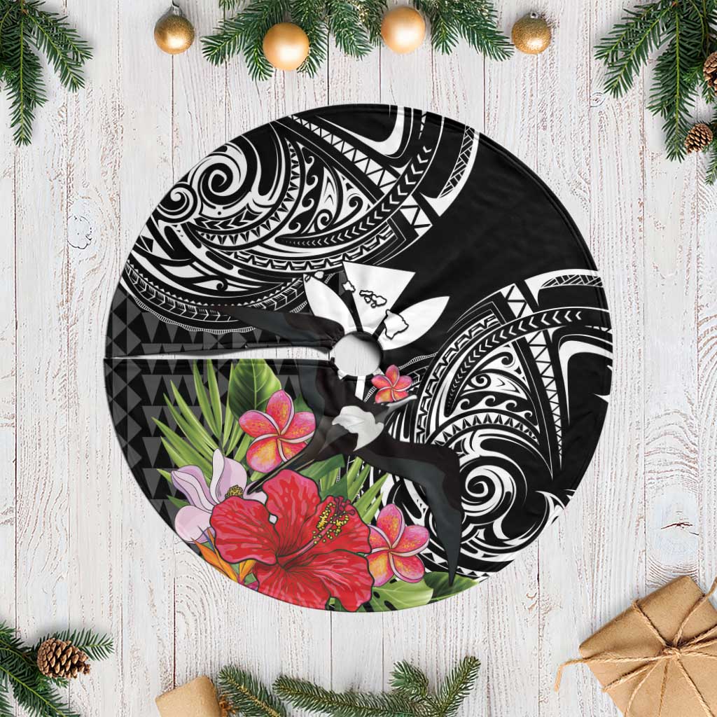 Hawaii Iwa Bird Tree Skirt Great Frigatebird Kanaka Tropical Flowers LT14 Casual Black - Polynesian Pride