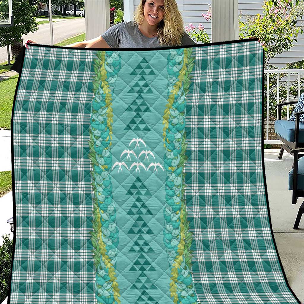 Teal Palaka Hawaii Iwa Bird Quilt - Hawaiian Kakau Jade Vine Lei LT14 Teal - Polynesian Pride