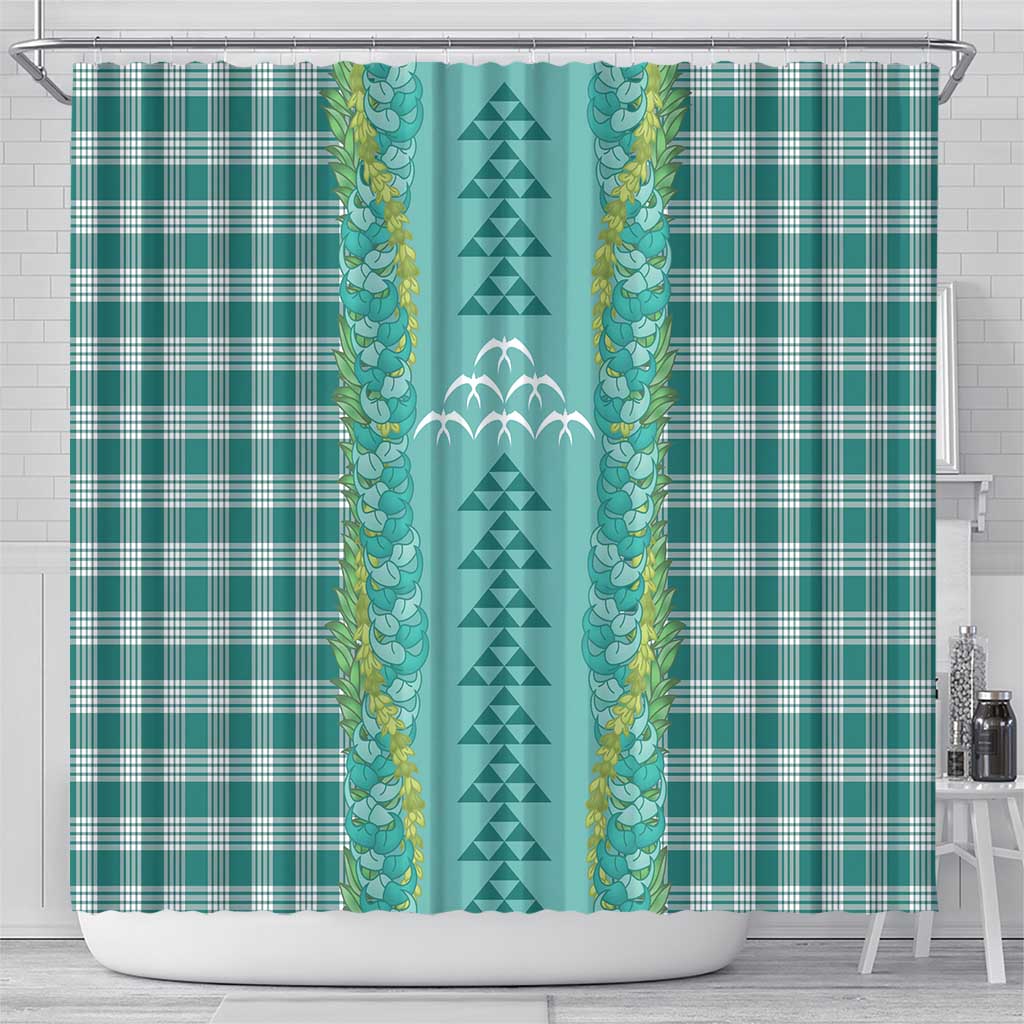 Teal Palaka Hawaii Iwa Bird Shower Curtain Hawaiian Kakau Jade Vine Lei LT14 - Polynesian Pride