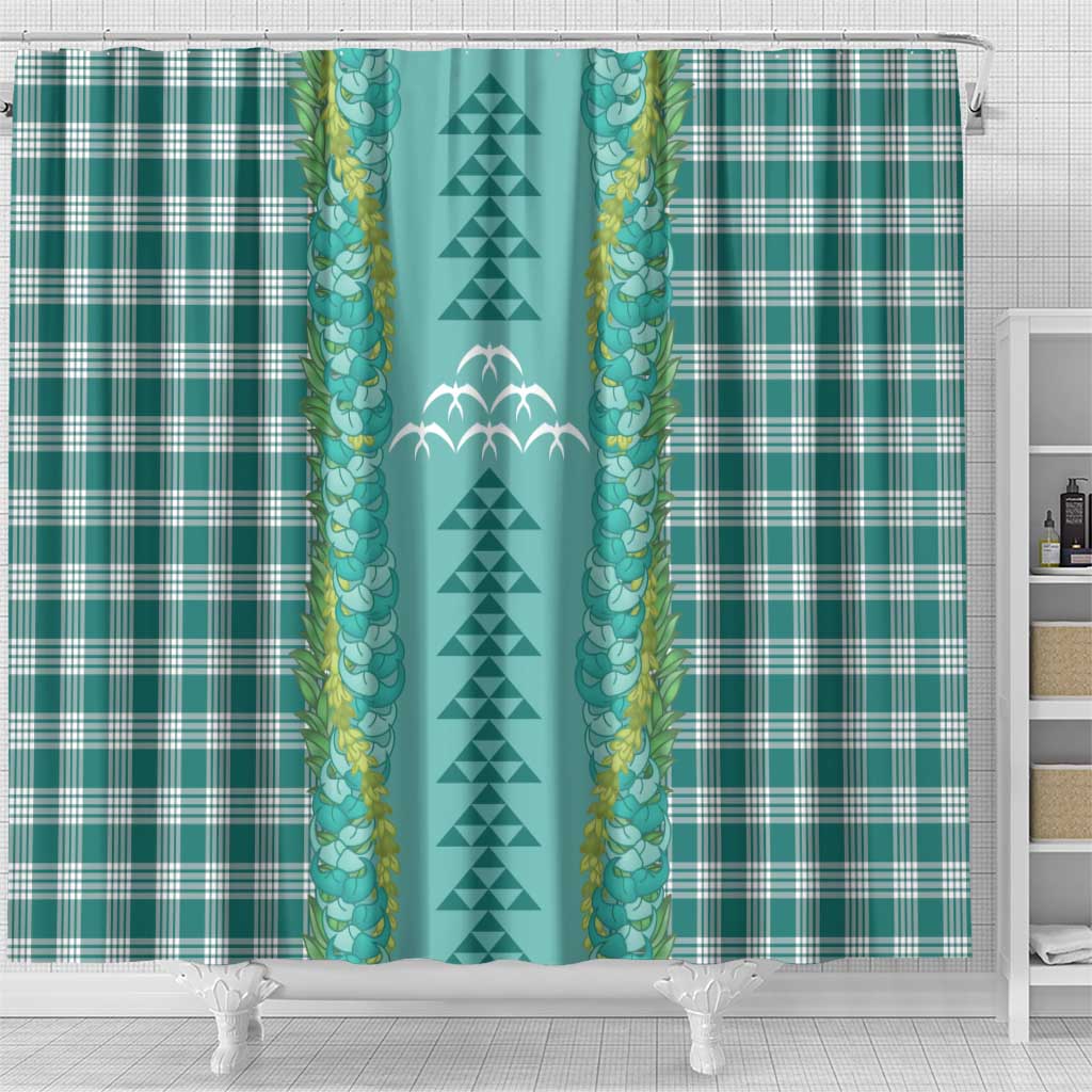 Teal Palaka Hawaii Iwa Bird Shower Curtain Hawaiian Kakau Jade Vine Lei LT14 - Polynesian Pride