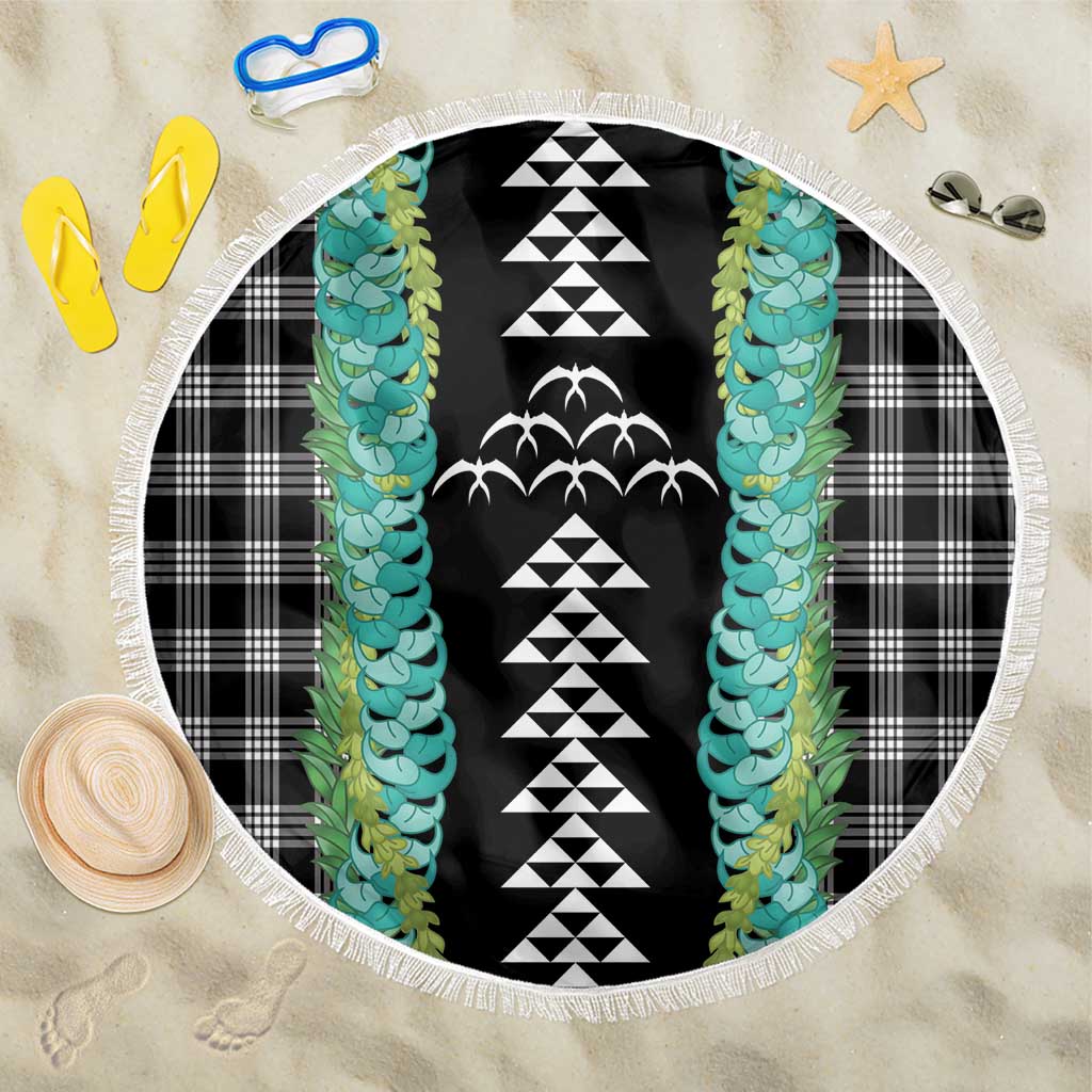 Black Palaka Hawaii Iwa Bird Beach Blanket Hawaiian Kakau Jade Vine Lei LT14 One Size 150cm Black - Polynesian Pride