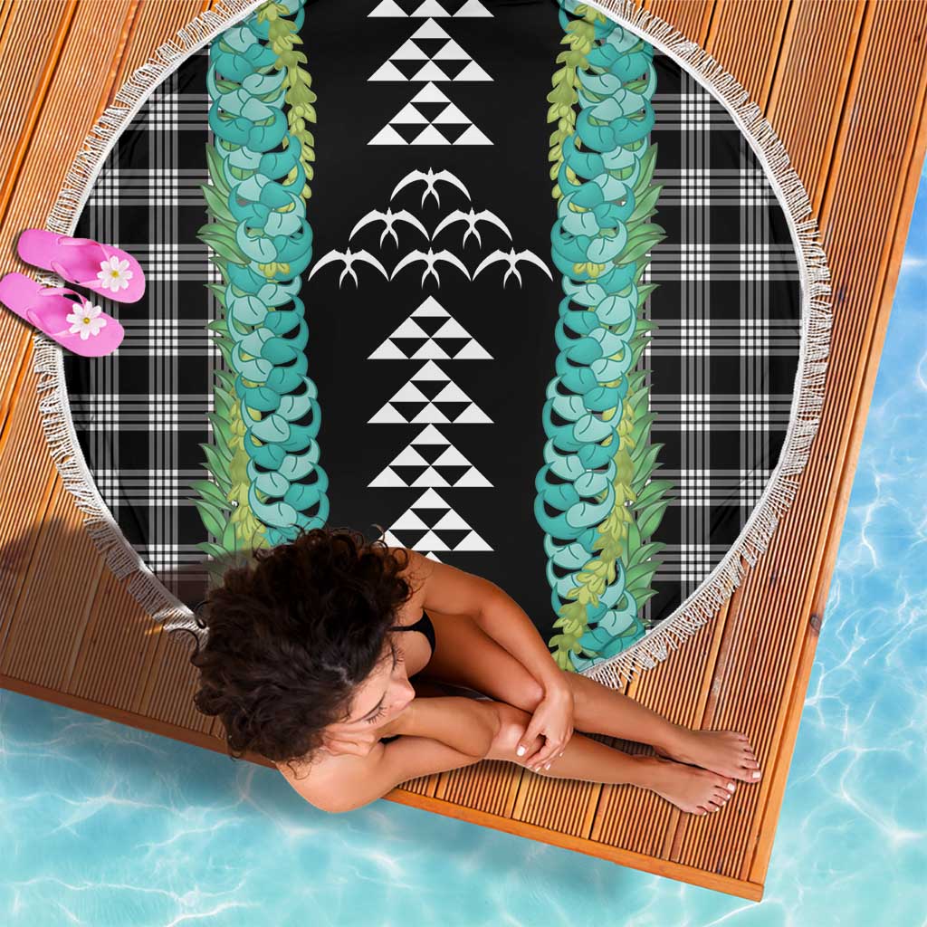 Black Palaka Hawaii Iwa Bird Beach Blanket Hawaiian Kakau Jade Vine Lei LT14 - Polynesian Pride