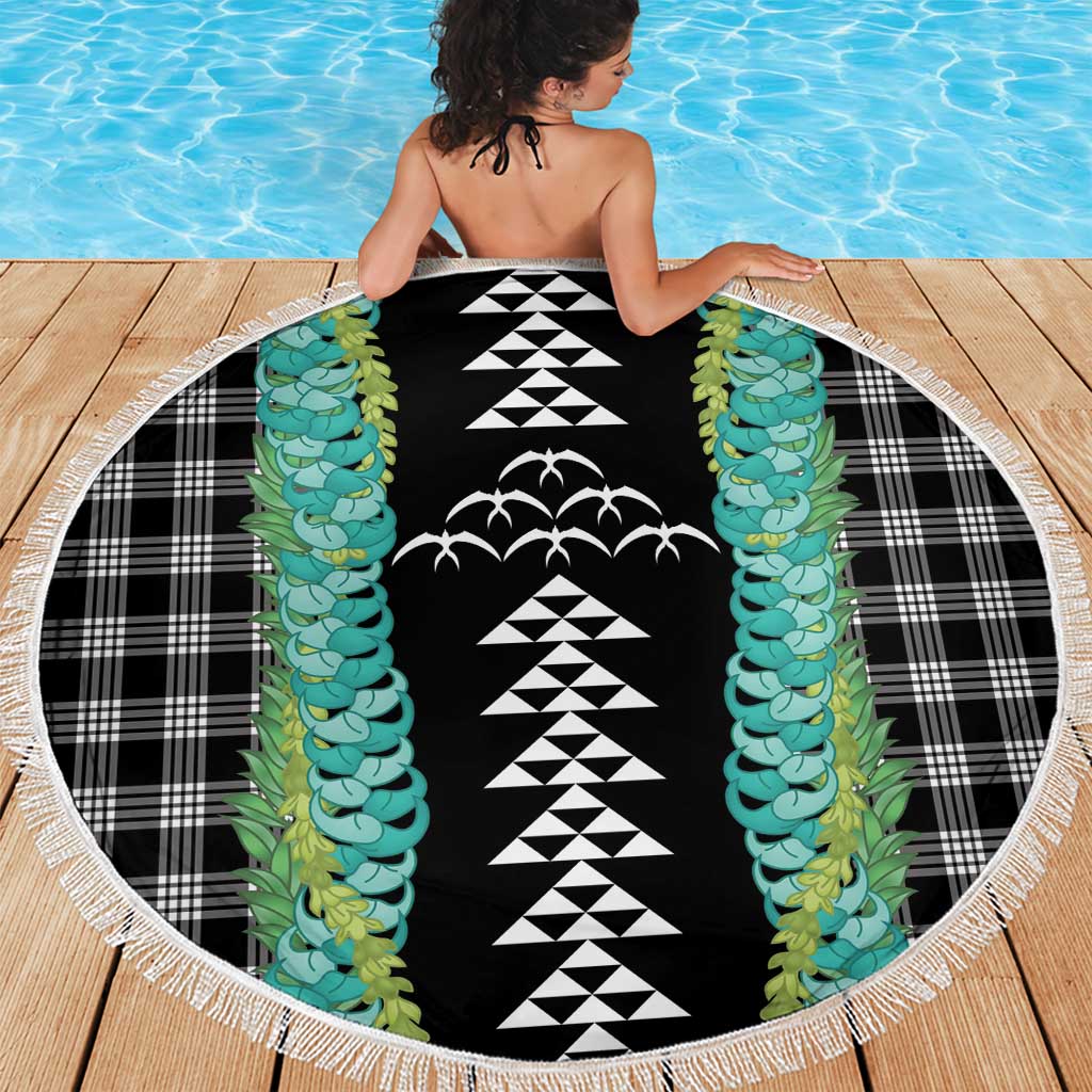 Black Palaka Hawaii Iwa Bird Beach Blanket Hawaiian Kakau Jade Vine Lei LT14 - Polynesian Pride