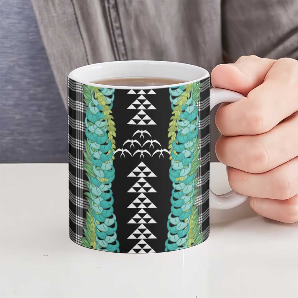 Black Palaka Hawaii Iwa Bird Ceramic Mug Hawaiian Kakau Jade Vine Lei LT14 - Polynesian Pride