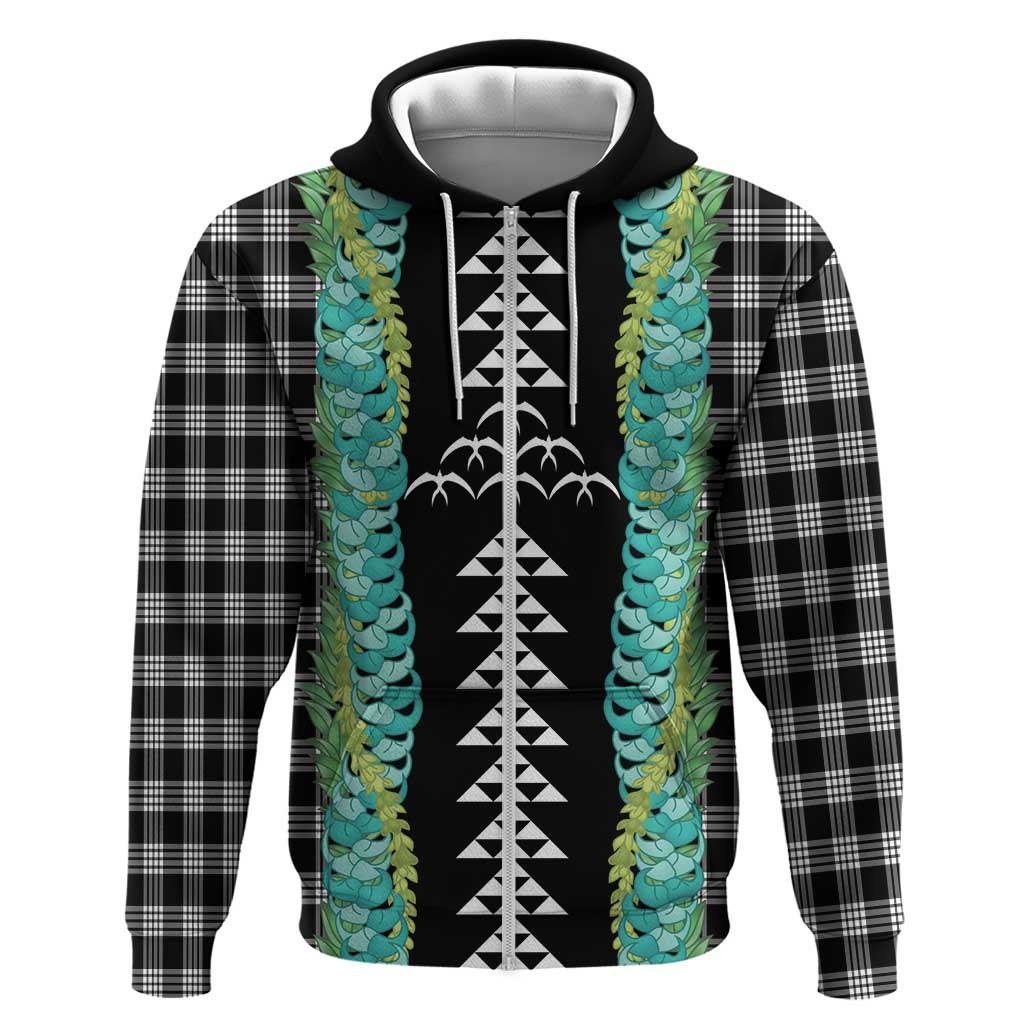 Black Palaka Hawaii Iwa Bird Hoodie Hawaiian Kakau Jade Vine Lei LT14 Zip Hoodie Black - Polynesian Pride
