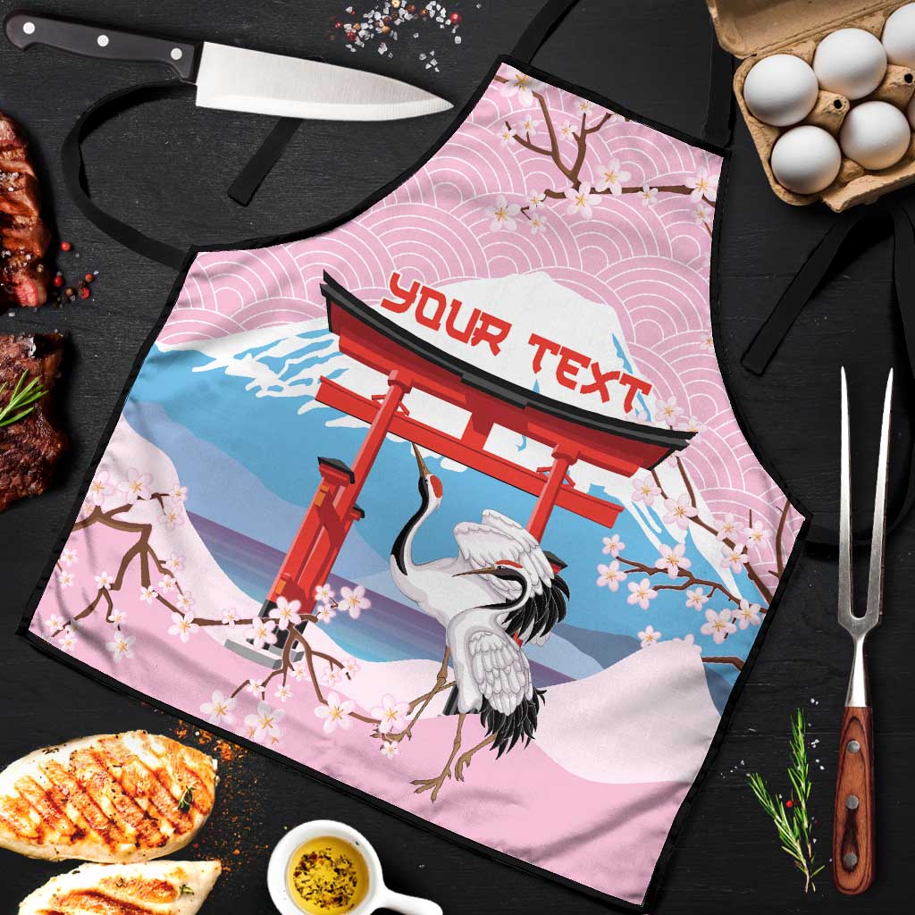 Japanese Torii Gate Cranes Personalised Apron Fuji Mount Sakura Seigaiha Pattern LT14 Pink - Polynesian Pride