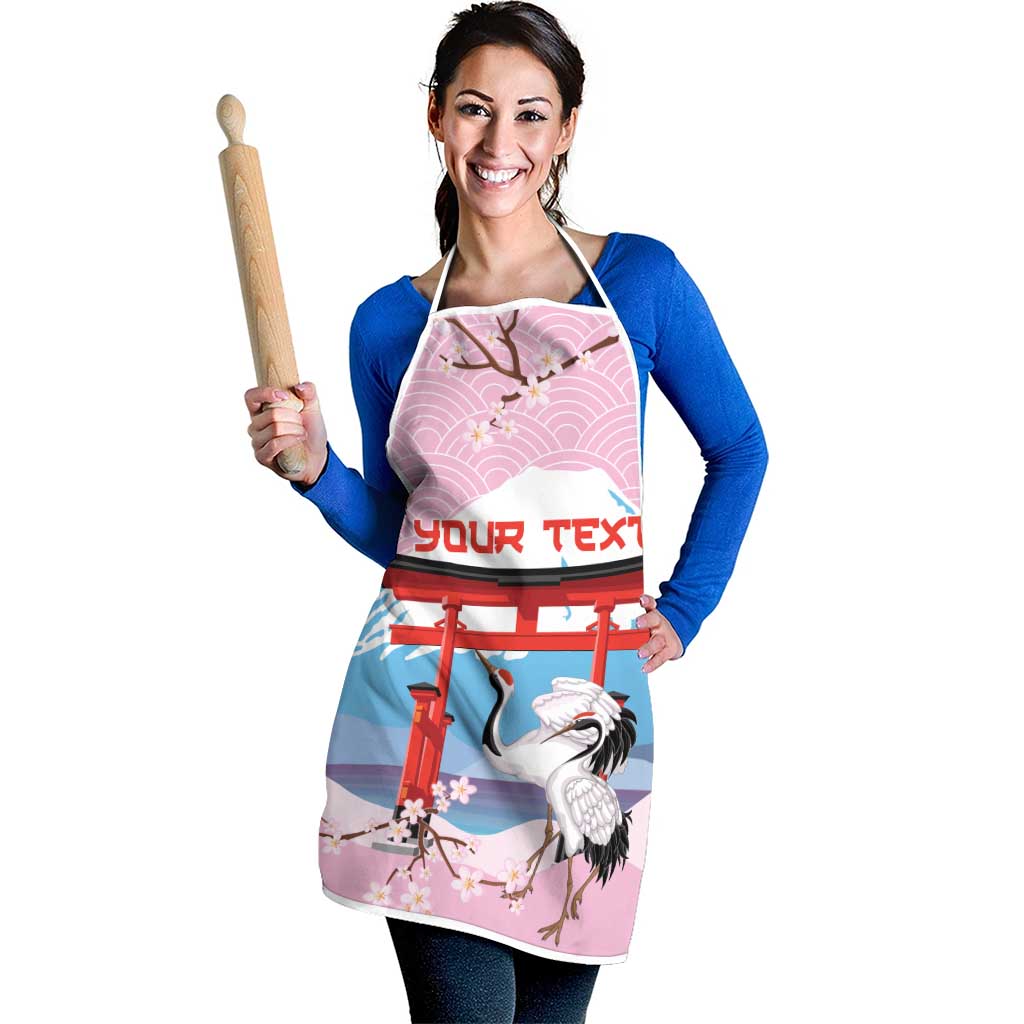 Japanese Torii Gate Cranes Personalised Apron Fuji Mount Sakura Seigaiha Pattern LT14 - Polynesian Pride