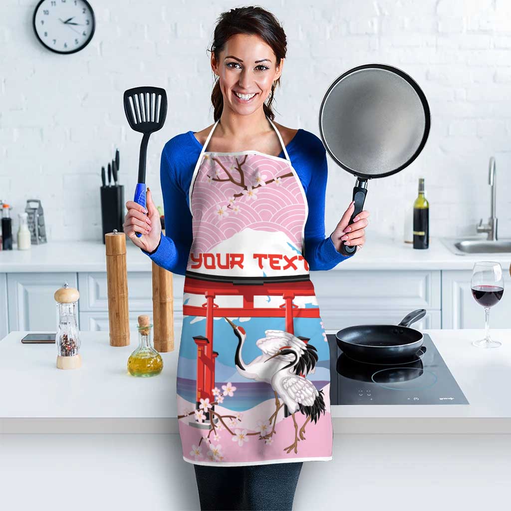 Japanese Torii Gate Cranes Personalised Apron Fuji Mount Sakura Seigaiha Pattern LT14 - Polynesian Pride