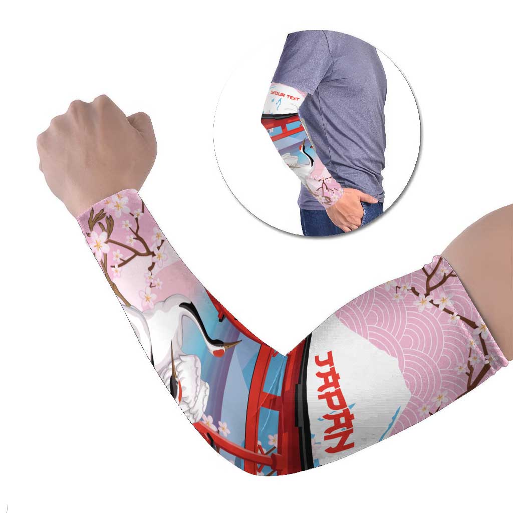 Japanese Torii Gate Cranes Personalised Arm Sleeves Fuji Mount Sakura Seigaiha Pattern LT14 Set of 2 Pink - Polynesian Pride