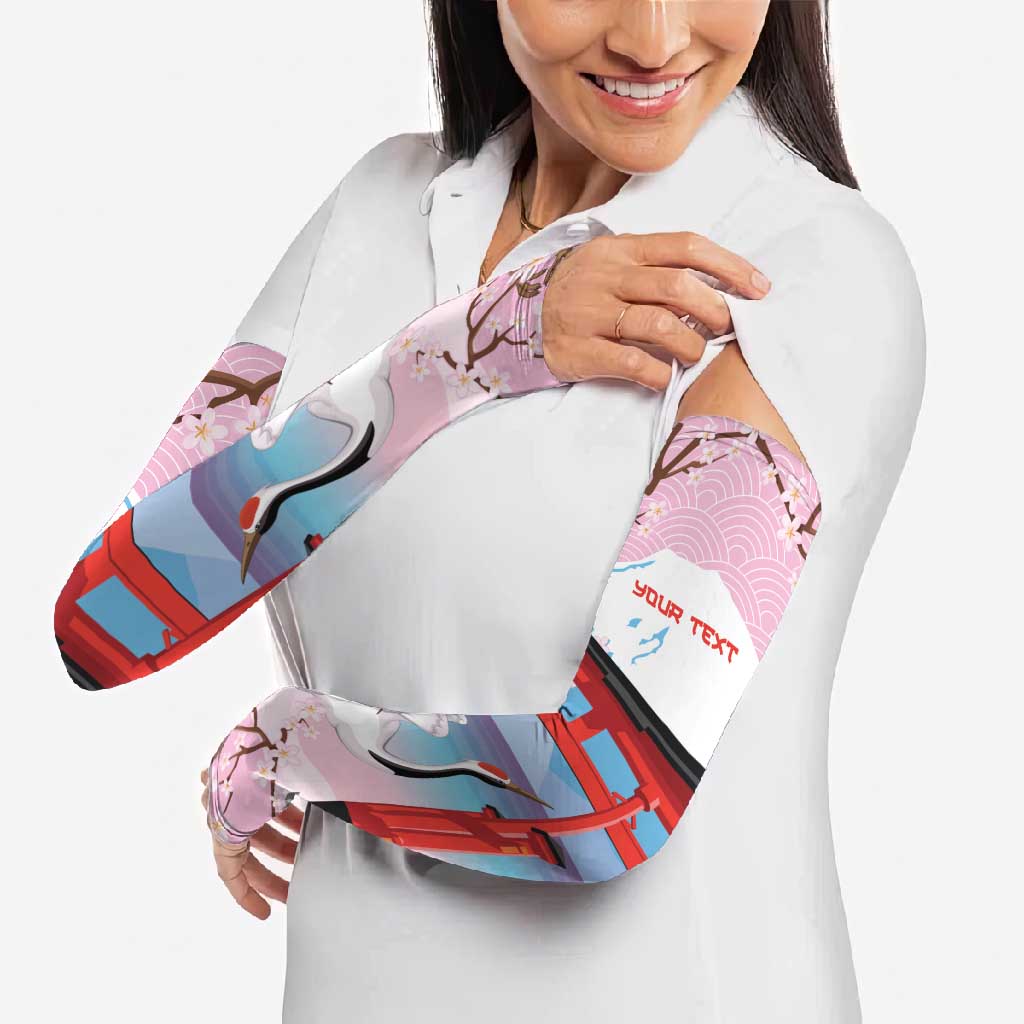 Japanese Torii Gate Cranes Personalised Arm Sleeves Fuji Mount Sakura Seigaiha Pattern LT14 - Polynesian Pride