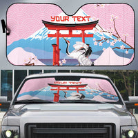 Japanese Torii Gate Cranes Personalised Auto Sun Shade Fuji Mount Sakura Seigaiha Pattern LT14 Pink - Polynesian Pride
