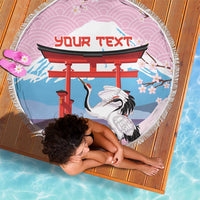 Japanese Torii Gate Cranes Personalised Beach Blanket Fuji Mount Sakura Seigaiha Pattern LT14 - Polynesian Pride