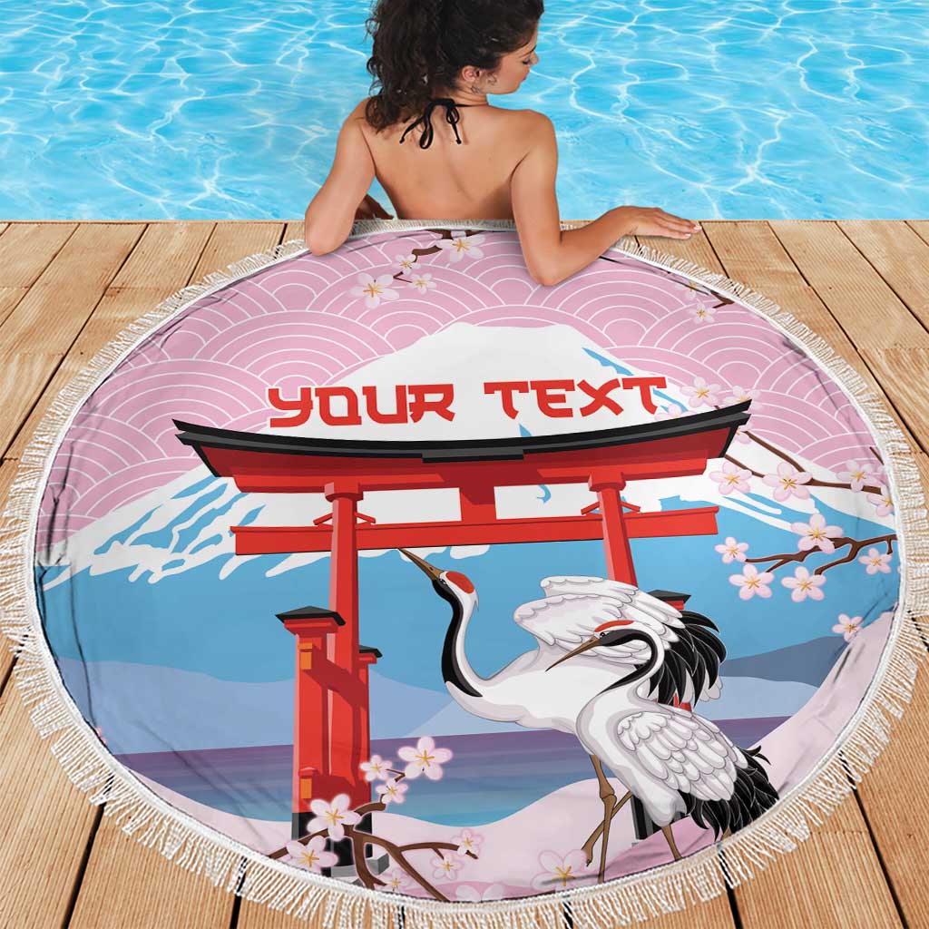 Japanese Torii Gate Cranes Personalised Beach Blanket Fuji Mount Sakura Seigaiha Pattern LT14 - Polynesian Pride