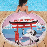 Japanese Torii Gate Cranes Personalised Beach Blanket Fuji Mount Sakura Seigaiha Pattern LT14 - Polynesian Pride