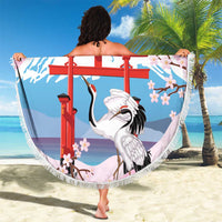 Japanese Torii Gate Cranes Personalised Beach Blanket Fuji Mount Sakura Seigaiha Pattern LT14 - Polynesian Pride