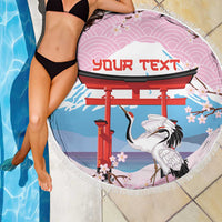 Japanese Torii Gate Cranes Personalised Beach Blanket Fuji Mount Sakura Seigaiha Pattern LT14 - Polynesian Pride