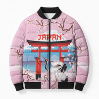 Japanese Torii Gate Cranes Personalised Bomber Puffer Jacket Fuji Mount Sakura Seigaiha Pattern LT14 Unisex Pink - Polynesian Pride
