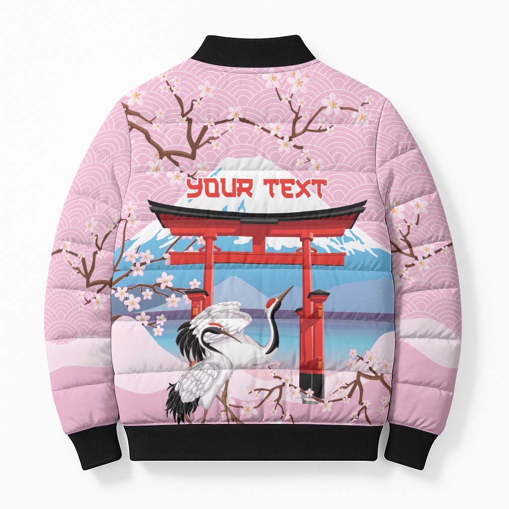 Japanese Torii Gate Cranes Personalised Bomber Puffer Jacket Fuji Mount Sakura Seigaiha Pattern LT14 - Polynesian Pride