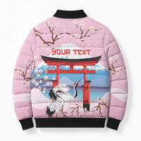 Japanese Torii Gate Cranes Personalised Bomber Puffer Jacket Fuji Mount Sakura Seigaiha Pattern LT14 - Polynesian Pride