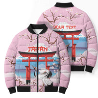 Japanese Torii Gate Cranes Personalised Bomber Puffer Jacket Fuji Mount Sakura Seigaiha Pattern LT14 - Polynesian Pride