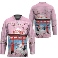 Japanese Torii Gate Cranes Personalised Hockey Jersey Fuji Mount Sakura Seigaiha Pattern LT14 - Polynesian Pride
