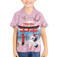 Japanese Torii Gate Cranes Personalised Kid Hawaiian Shirt Fuji Mount Sakura Seigaiha Pattern LT14 Kid Pink - Polynesian Pride
