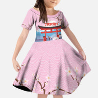 Japanese Torii Gate Cranes Personalised Kid Short Sleeve Dress Fuji Mount Sakura Seigaiha Pattern LT14 KID Pink - Polynesian Pride