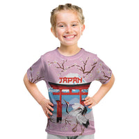 Japanese Torii Gate Cranes Personalised Kid T Shirt Fuji Mount Sakura Seigaiha Pattern LT14 Pink - Polynesian Pride