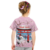 Japanese Torii Gate Cranes Personalised Kid T Shirt Fuji Mount Sakura Seigaiha Pattern LT14 - Polynesian Pride