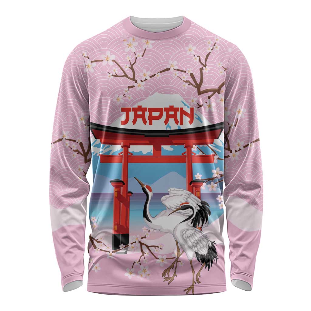 Japanese Torii Gate Cranes Personalised Long Sleeve Shirt Fuji Mount Sakura Seigaiha Pattern LT14 Unisex Pink - Polynesian Pride