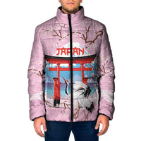 Japanese Torii Gate Cranes Personalised Padded Jacket Fuji Mount Sakura Seigaiha Pattern LT14 Men Pink - Polynesian Pride