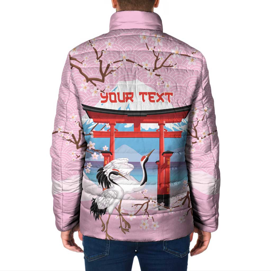 Japanese Torii Gate Cranes Personalised Padded Jacket Fuji Mount Sakura Seigaiha Pattern LT14 - Polynesian Pride