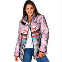 Japanese Torii Gate Cranes Personalised Padded Jacket Fuji Mount Sakura Seigaiha Pattern LT14 Women Pink - Polynesian Pride