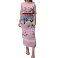 Japanese Torii Gate Cranes Personalised Puletasi Fuji Mount Sakura Seigaiha Pattern LT14 Long Dress Pink - Polynesian Pride