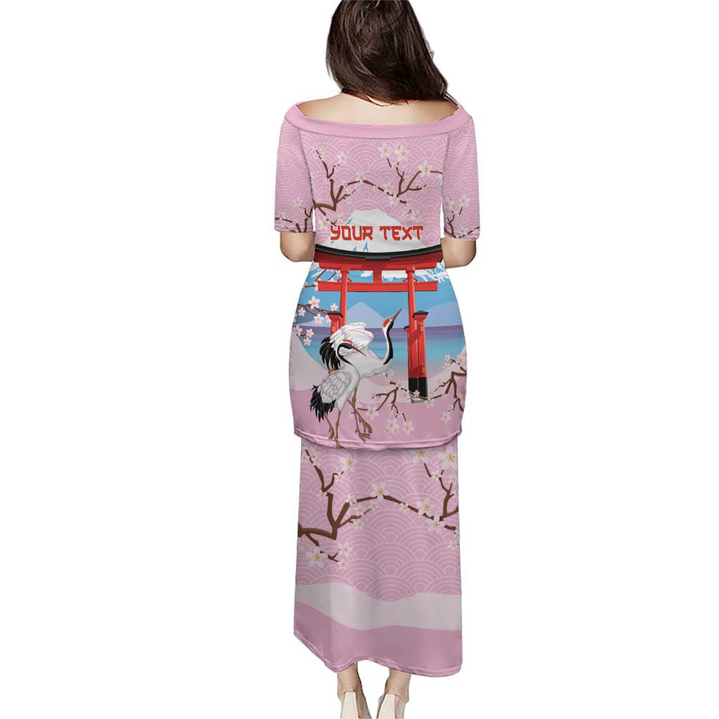 Japanese Torii Gate Cranes Personalised Puletasi Fuji Mount Sakura Seigaiha Pattern LT14 - Polynesian Pride
