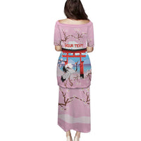 Japanese Torii Gate Cranes Personalised Puletasi Fuji Mount Sakura Seigaiha Pattern LT14 - Polynesian Pride